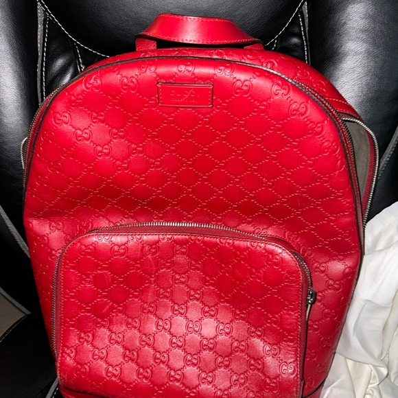 Gucci Red Leather Backpack - Picture 1 of 8